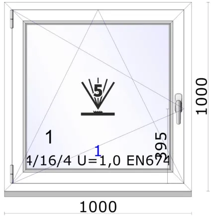 Jednokrídlové plastové okno | otváravo-sklopné | ľavé | 1000x1000mm | farba biela